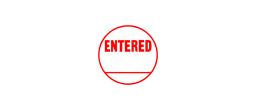 11418 - 11418 Pre-Inked Stock Circle Stamp "ENTERED" (Red) - Impression Dimensions: 5/8" Diameter